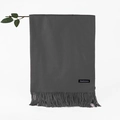 Dark grey long cashmere scarf featuring soft fringes and official material woven label - Dark Gray
