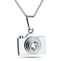 Collana a fotocamera creativa in acciaio inossidabile con zircone su catena argento - Color Acciaio
