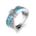 925 silver crossover ring with sky blue rectangular zircons and white pavé stones - US 7 / Aqua