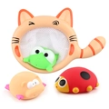 Baby badspeelgoed set met kattennet, groene kikker, roze varken en een lieveheersbeestje - Kat Net en 3 Dieren