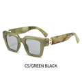 Square sunglasses with green marble pattern frames and grey lenses, C5 variant design - Dark Green Frame Gray Lenses