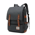 Dark grey canvas travel backpack featuring brown leather straps and vintage finish - 16" / Dark Grey with Black Zipper
