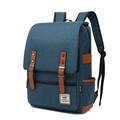 Zaino in tela blu con cinturini in ecopelle marrone e un design classico vintage - 16" / Blu scuro con cerniera nera