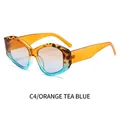Polygonal sunglasses featuring orange tortoiseshell frames with gradient blue and tea lenses - Orange Tortoiseshell Tea Blue Gradient Lens