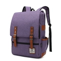 Outdoor vintage canvas backpack in purple finish with brown leather decorative straps - 16" / Purple with Black Zipper
