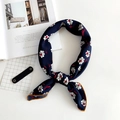 Linen square scarf in navy blue with white floral print and yellow borders - Small Flower Navy Blue