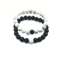 Set di due bracciali di perle da 8 mm con pietra nera opaca e turchese bianco marmorizzato - Stile Duo Yin Yang Marmo Nero Bianco (17)