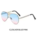 Classic silver metal frame aviator sunglasses with blue-pink gradient lenses - Silver Frame Blue Pink Lens