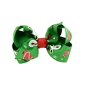 Christmas hair bow for kids with green and red festive patterns of snowflakes and reindeer - Green Christmas Tree Reindeer Print (11)