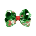 Christmas hair bow for kids with green ribbon, snowman and snowflake prints - Green Christmas Tree Print (4)