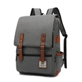 Zaino da viaggio vintage in tela grigia con cinturini in pelle marrone e fibbie - 16" / Grigio con cerniera nera