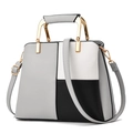 Schicke Patchwork-Handtasche in Grau Weiß und Schwarz mit verstellbarem Schultergurt - Hellgrau