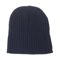 Close-up of navy blue ribbed knit texture on a stretchy winter beanie for kids - Navy Blue