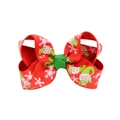 Detail of red Christmas bow hair clip with white snowflakes and snowman print patterns - Red Snowflake Snowman Print (3)
