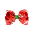 Detail van de rode kerststrik met witte rendier- en sneeuwvlokprints en een groene knoop - Rood Wit Rendier Stijl (10)
