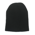 Detail shot of black ribbed knit beanie showing classic texture and warm elasticity - Black