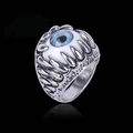 Gotischer Evil Eye Ring in Vintage-Silberoptik mit detaillierter blauer Glaugeneinlage - US 8 / Blau