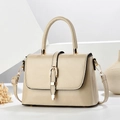 Elegant champagne PU leather crossbody handbag with gold buckle and top handle - Khaki