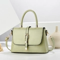 Minimalist light green leather tote bag with gold hardware and detachable shoulder strap - Green