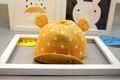 Detail of yellow baby baseball cap with white polka dots and cute decorative ears - Full Fabric Yellow