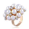 Elegant adjustable open ring with clusters of pearls and rhinestones on a gold band - Adjustable Open / KC Gold-White