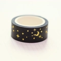Washi tape featuring gold foil celestial moon and stars patterns on black background - Gold Foil Moon A