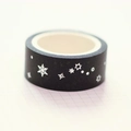 Washi tape met zilveren sneeuwvlokken en sterren op zwarte achtergrond DIY - Zilverfolie Ster C