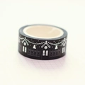 Kerst washi tape zwart met zilverfolie wintergebouwen en bomen voor DIY decor - Zilverfolie Huis B