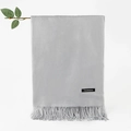 Light gray cashmere shawl scarf with elegant fringe and material label on white background - Light Gray