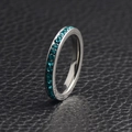Eternity ring in silver stainless steel with peacock blue round cut cubic zirconia stones - US 7 / March (Aquamarine)