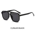 Lunettes de soleil aviateur carrées noires avec double pont, rivets et verres gris - Monture Noire Verres Noir Gris