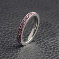 Minimalist silver-toned stainless steel ring with a row of inlaid pink gemstones - February (Amethyst)