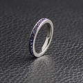 Polished stainless steel ring band set with dark blue round-cut December birthstones - US 7 / June (Alexandrite)