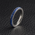 Slim silver stainless steel eternity ring with deep blue round-cut cubic zirconia stones - September (Sapphire)
