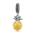 Tropical 925 sterling silver pineapple charm with faceted yellow gemstone for DIY bracelets - Crystal Pineapple Pendant / Pineapple Pendant (SCC150)