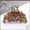 Molletta per capelli vintage 6cm in lega di bronzo con strass rossi e rosa a fiori - Rosso