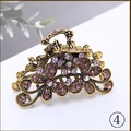 Pinza per capelli vintage da 6cm in lega con fiori di strass viola su sfondo bianco - Viola