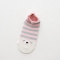 Pink and gray striped cotton low cut socks featuring a cute cartoon fox face design - Double Pink