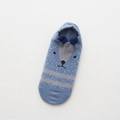 Japanese style light blue cotton boat sock with cute cartoon animal and 3D plush balls - Blue Puppy