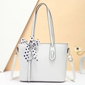 White litchi pattern leather tote bag with polka dot scarf and silver hardware - Off-white