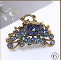 Pinza per capelli vintage da 6cm in lega con eleganti strass blu e design floreale - Blu