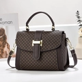 Dark brown faux leather crossbody bag with gold diamond pattern and H-lock closure - Coffee/Quilted