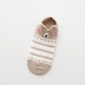 Beige cotton boat sock with cute bear head, white stripes and 3D plush ears decor - Yellow