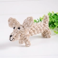 Handwoven cotton rope puppy toy in khaki and white for dog teeth cleaning and dental health - Pug