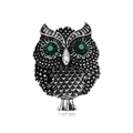 Broche de búho vintage plateado con ojos de cristal verde y plumas de aleación texturizada - Oro antiguo (D034-A)