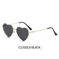 Lunettes de soleil cœur tendance avec monture en métal doré et verres noirs style C1 - Monture Or Noir Gris