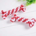 Two pack of red and white bone-shaped cotton rope dog chew toys for dental cleaning - Bone Toy
