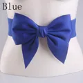 Elegant navy blue elastic wide waist belt featuring a decorative large bow tie for dresses - Standard Type / Blue