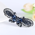 Fermaglio per capelli a farfalla vintage con strass blu scuro e finitura argento - Foglia 1085