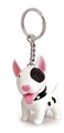 Bull Terrier dog keychain with white resin body and black eye patch on white background - White Dog (Bull Terrier)